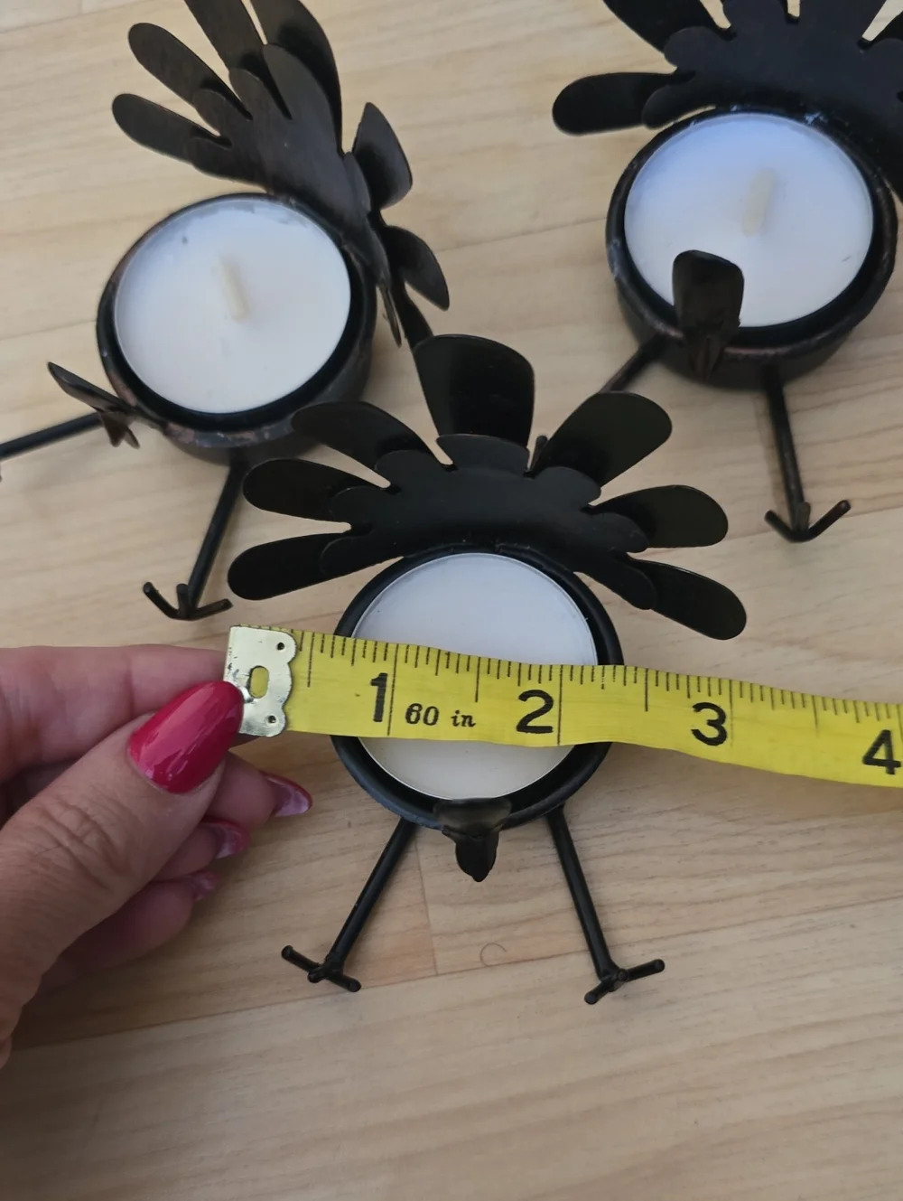 Thanksgiving Handcrafted Brown Metal Turkey Tea Light Candle Holders - Set of 3